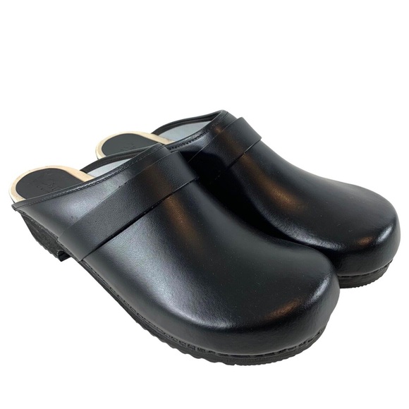 Sanita Mens Size 47 Black Slip On Open Back Danish Clogs Shoes 13 US with Strap